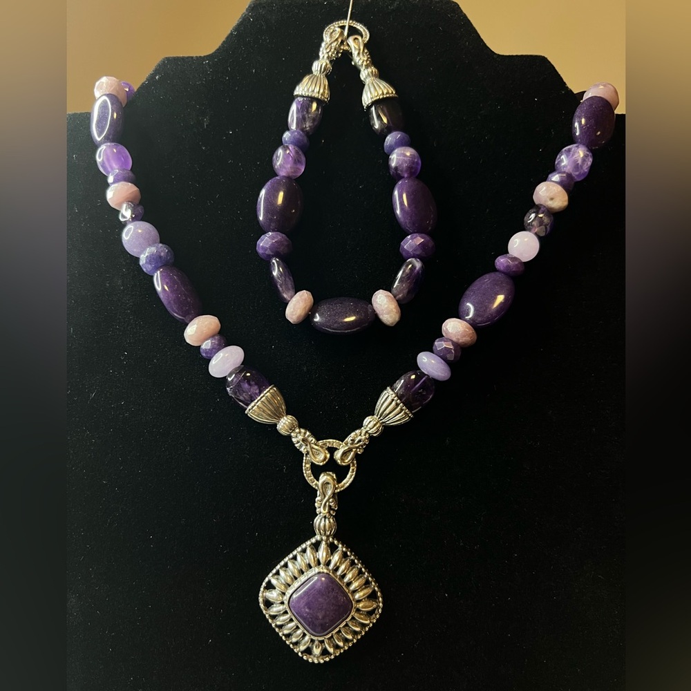 Carolyn Pollack Relios 925 SS Southwest Amethyst Necklace and Braceletlet - Picture 3 of 11